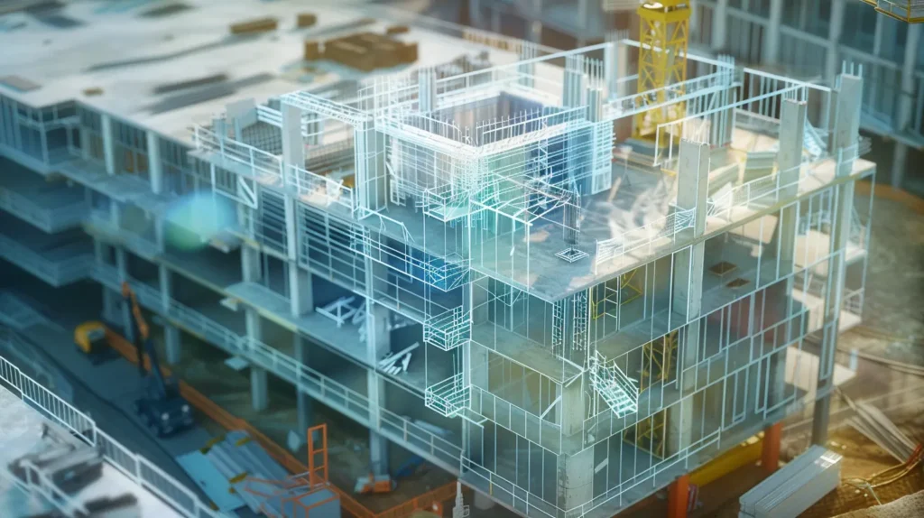 Şantiye süreci ile entegre edilmiş BIM modeli; taşıyıcı sistem, mekanik tesisat ve cephe sistemlerinin koordineli olarak incelendiği dijital proje ortamı.