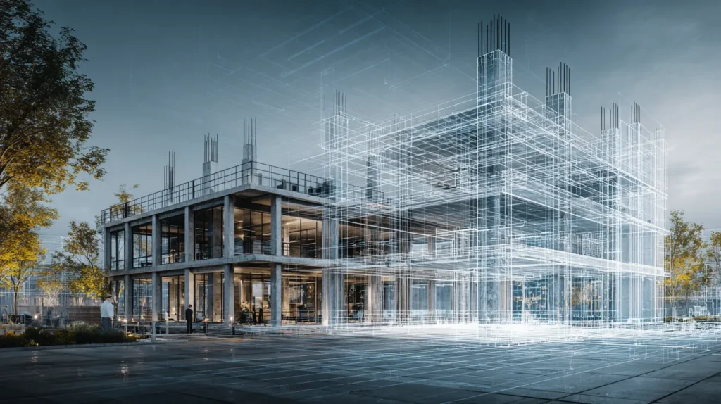 Şantiye süreci ile entegre edilmiş BIM modeli; taşıyıcı sistem, mekanik tesisat ve cephe sistemlerinin koordineli olarak incelendiği dijital proje ortamı.
