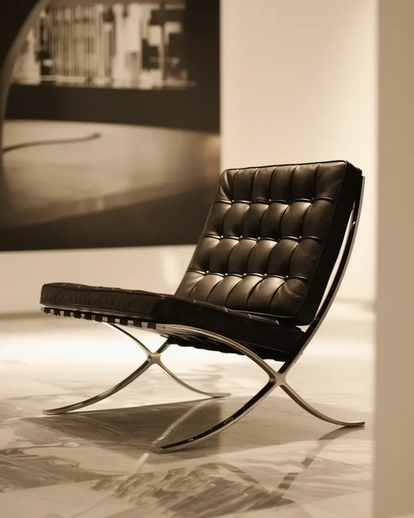 Barcelona chair modern iç mekân tasarımında kullanılan ikonik deri koltuk tasarımı