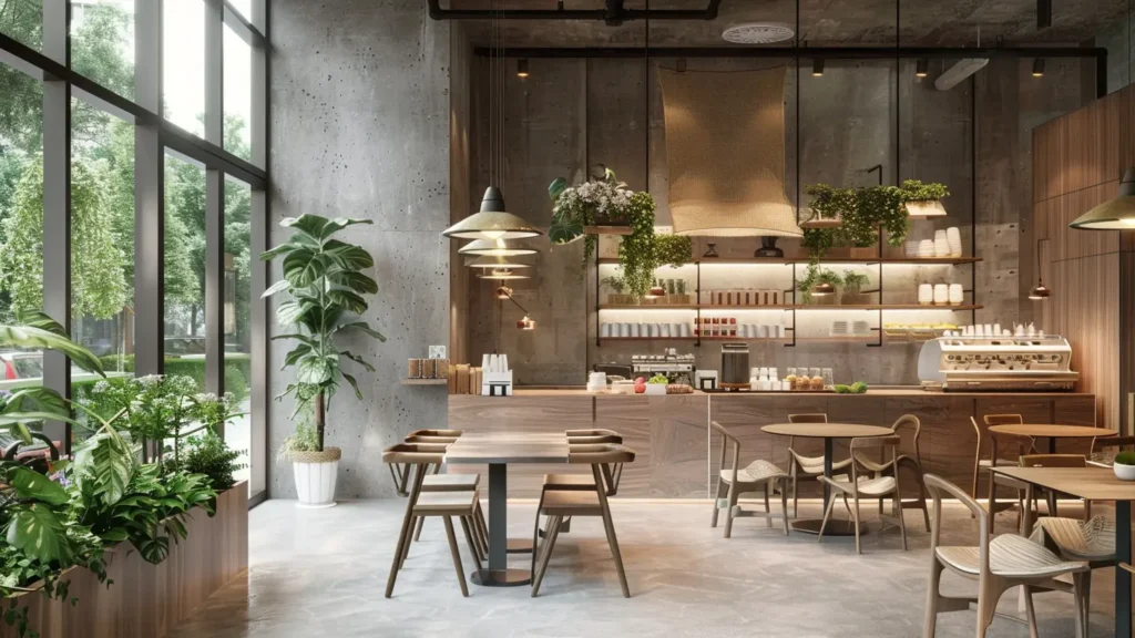 Brüt beton yüzey detayının doğal ışık ile vurgulandığı minimal mimari iç mekân