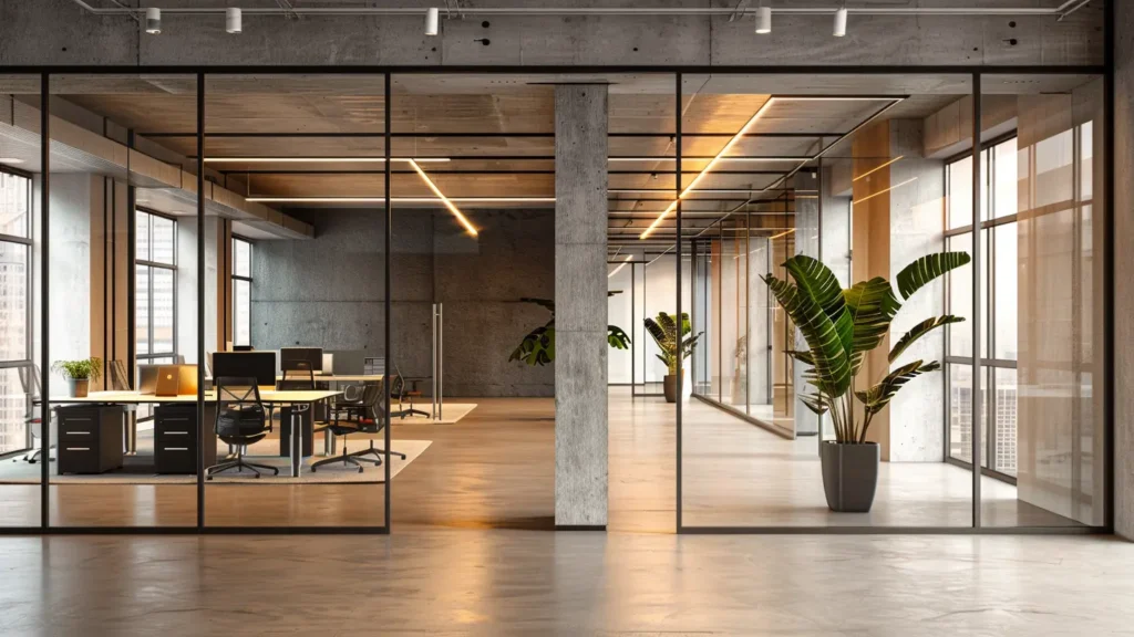 Brüt beton yüzey detayının doğal ışık ile vurgulandığı minimal mimari iç mekân