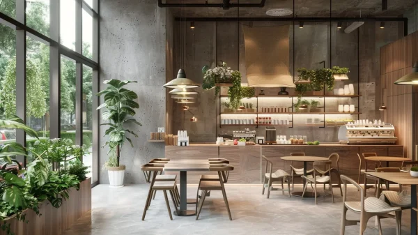 Brüt beton yüzey detayının doğal ışık ile vurgulandığı minimal mimari iç mekân